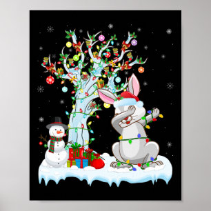Rabbit Ljus Julafton Träd Funny Dabbing Rabbit Chr Poster