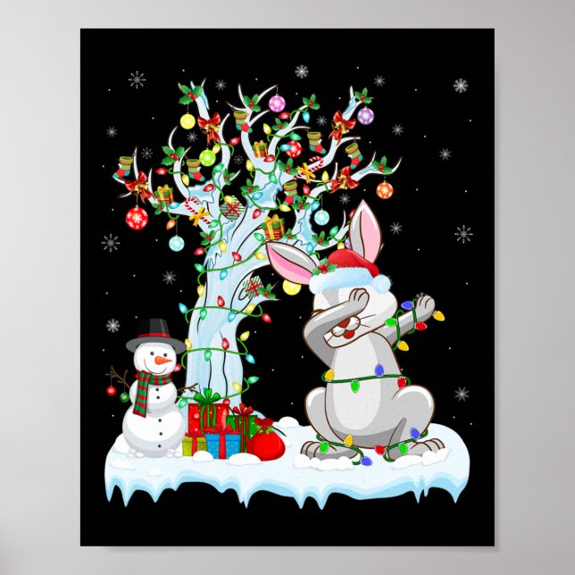 Rabbit Ljus Julafton Träd Funny Dabbing Rabbit Chr Poster (Framsidan)