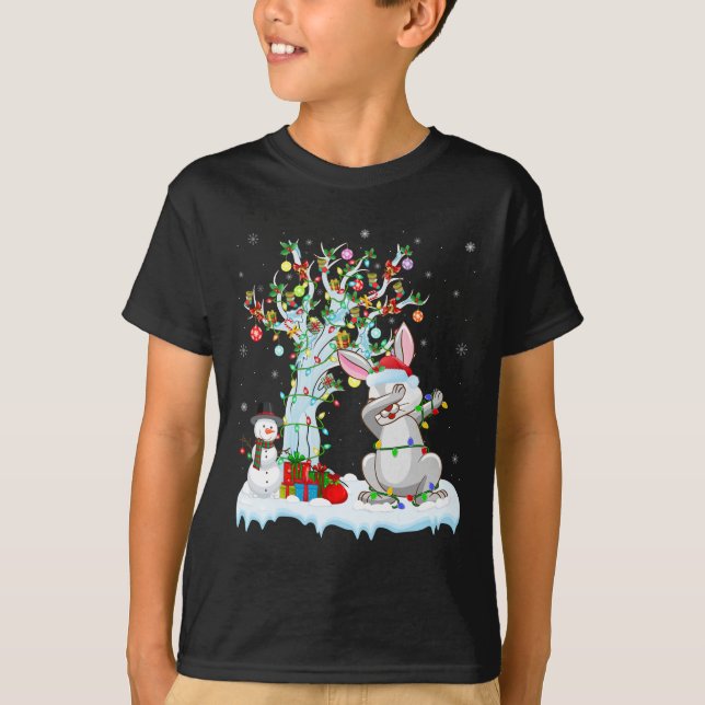 Rabbit Ljus Julafton Träd Funny Dabbing Rabbit Chr T Shirt (Framsida)