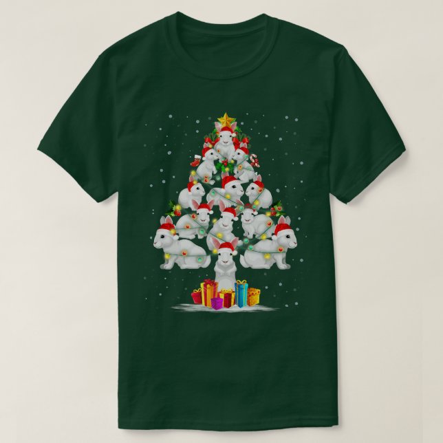 Rabbit Love Christmas Tree Light Hat Snow Santa Xm T Shirt (Design framsida)