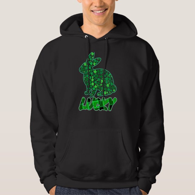 Rabbit Lucky Buffallo Sham Rocked Grönt St Patrick Hoodie (Framsida)