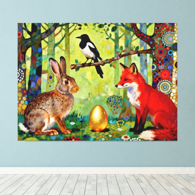 Rabbit, Magpie, Fox and “The Forest’s Secret”  Canvastryck (Insitu (trägolv))