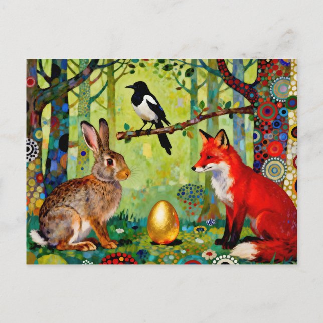 Rabbit, Magpie, Fox and “The Forest’s Secret”  Vykort (Framsida)