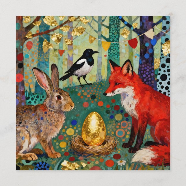 Rabbit, Magpie, Fox and “The Golden Goose Egg” Inbjudningar (Framsida)