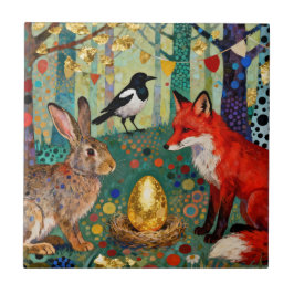 Rabbit, Magpie, Fox and “The Golden Goose Egg” Kakelplatta