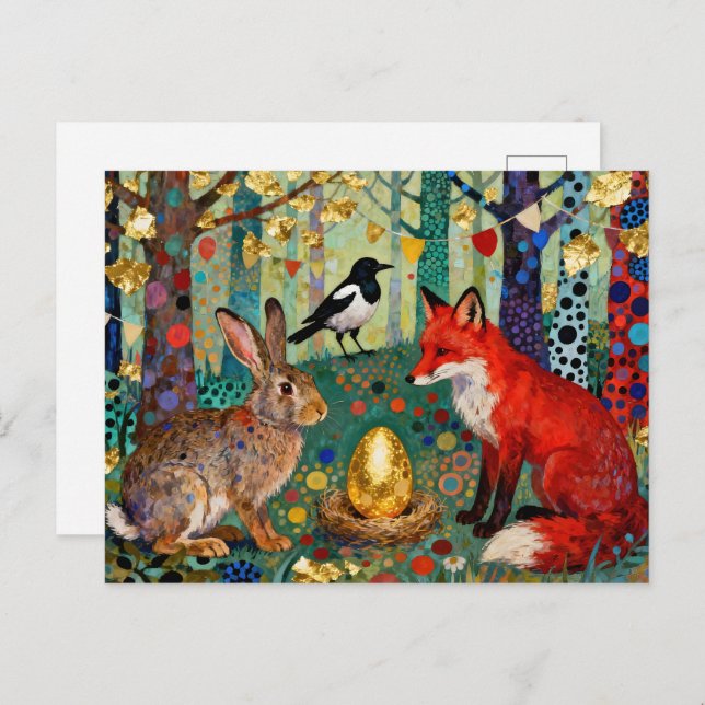 Rabbit, Magpie, Fox and “The Golden Goose Egg” Vykort (Fram/baksida)