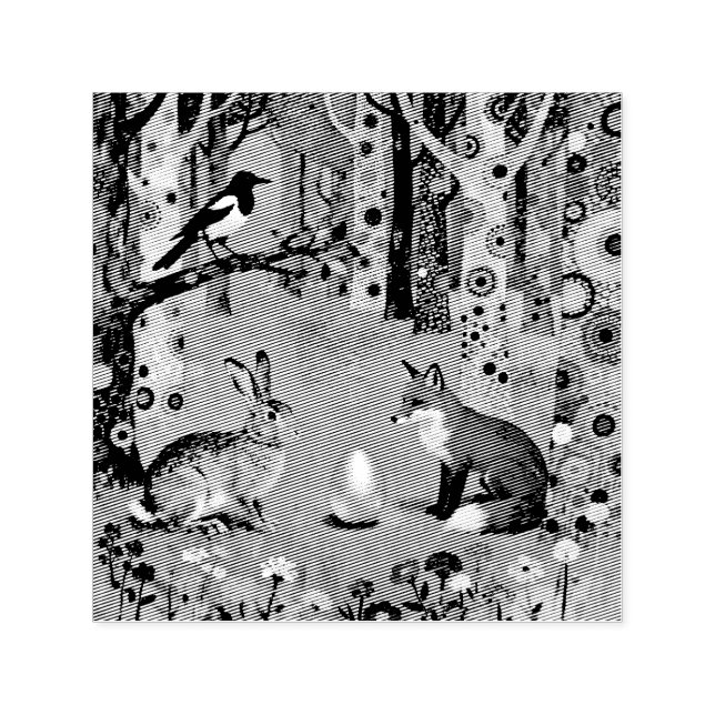 Rabbit, Magpie, Fox and “The Sharing Path” Självfärgande Stämpel (Design)