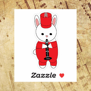 Rabbit Marching Band Clarinet Red White Klistermärken