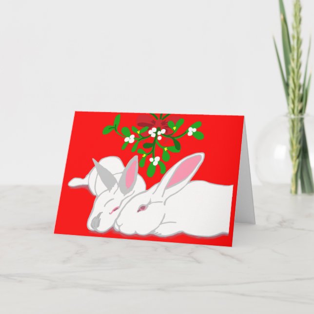 Rabbit Mistletoe Bunny Kärlek Helgdag Card Kort (Framsida)