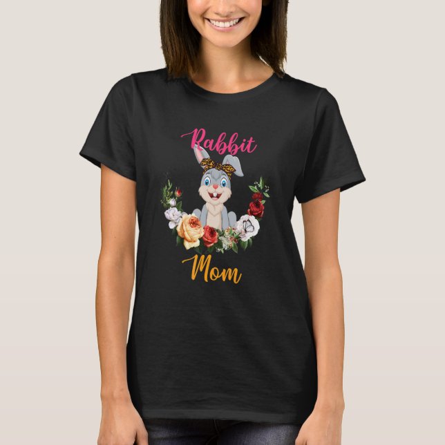 Rabbit Mom Floral Rabbit Bow Tie Lover Mother's Da T Shirt (Framsida)