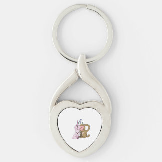 rabbit & monkey twisted heart silverfärgad nyckelring