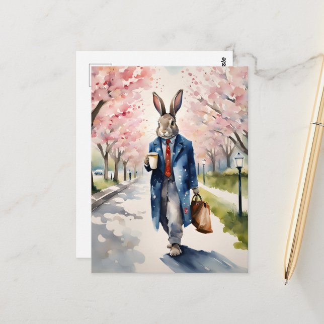 Rabbit Morgonkaffe Walk i Vår City Vykort (Fram/Back In Situ)