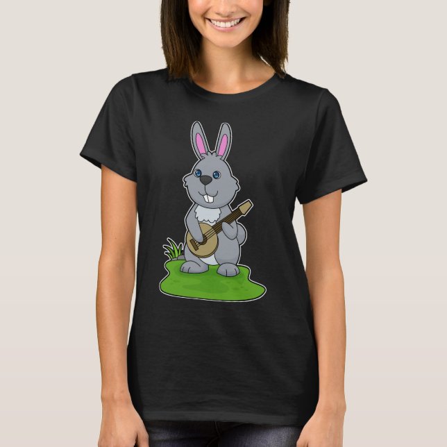 Rabbit Musician Guitar Music T Shirt (Framsida)