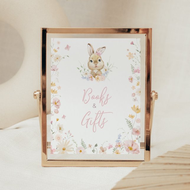 Rabbit nåbunny Baby Shower Bokar och Gifts Poster (Somebunny Rabbit Baby Shower Books and Gifts Sign)