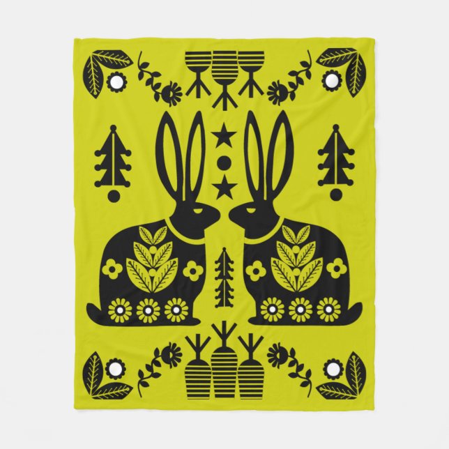 Rabbit Nordic Scandinavian FolArt Fleecefilt (Framsidan)