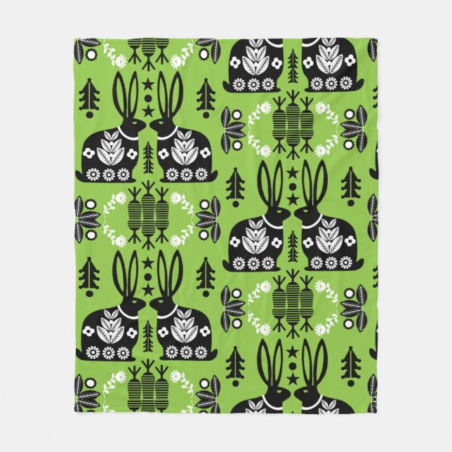 Rabbit Nordic Scandinavian FolArt Fleecefilt (Framsidan)