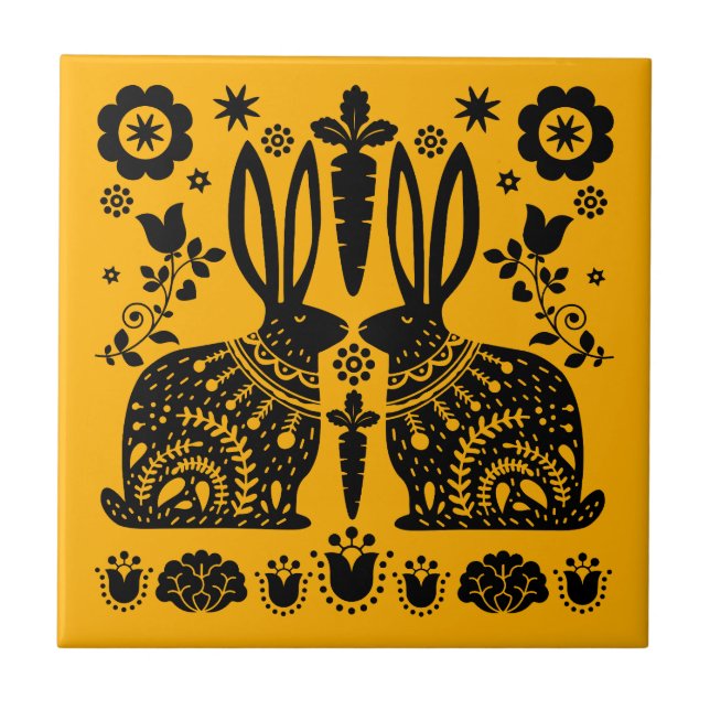 Rabbit Nordic Scandinavian FolArt Kakelplatta (Framsidan)