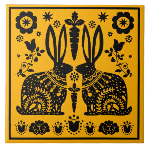 Rabbit Nordic Scandinavian FolArt Kakelplatta