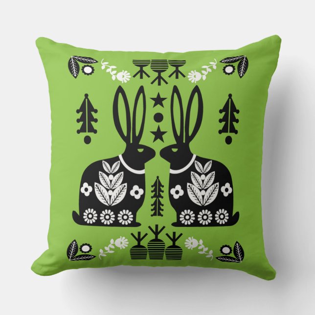 Rabbit Nordic Scandinavian FolArt Kudde (Framsida)