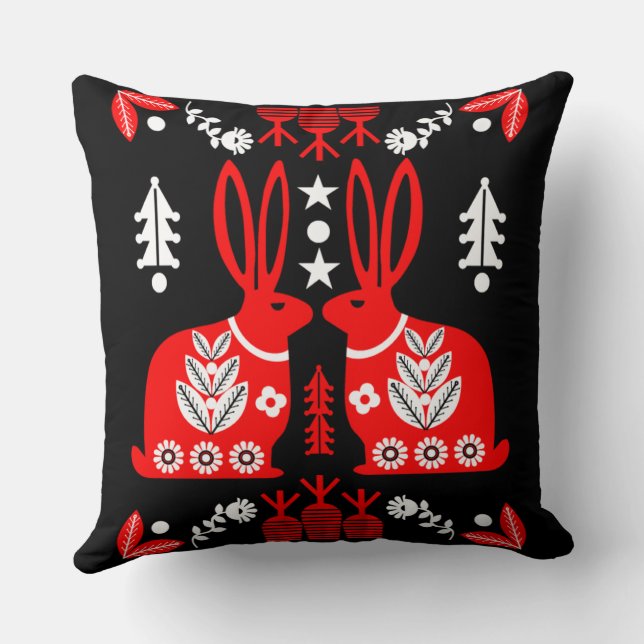 Rabbit Nordic Scandinavian FolArt Kudde (Baksida)
