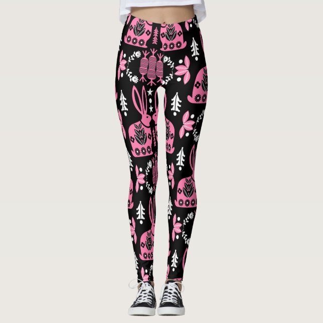 Rabbit Nordic Scandinavian FolArt Leggings (Framsida)