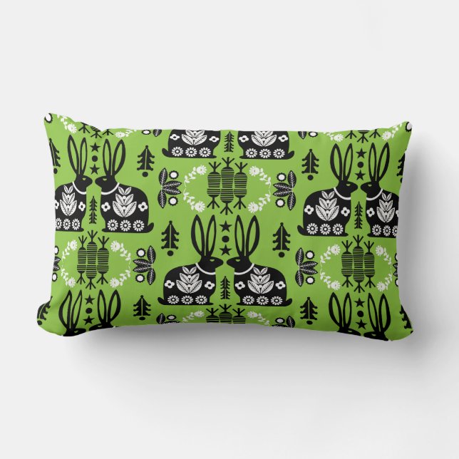 Rabbit Nordic Scandinavian FolArt Lumbarkudde (Framsida)