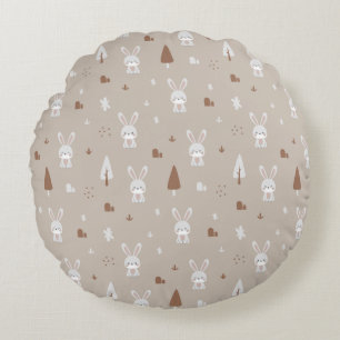 Rabbit Nursery Mönster Round Pillow Rund Kudde