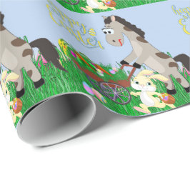 Rabbit och hästuppsamling av ägg och morot från på presentpapper