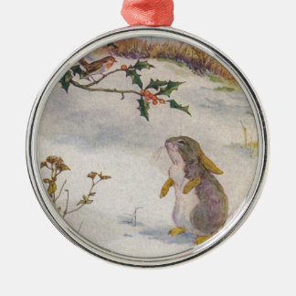 Rabbit och Robin Vintage Art Julgransprydnad Metall