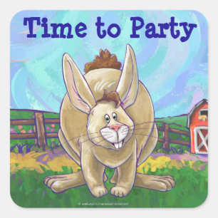 Rabbit Party Center Fyrkantigt Klistermärke