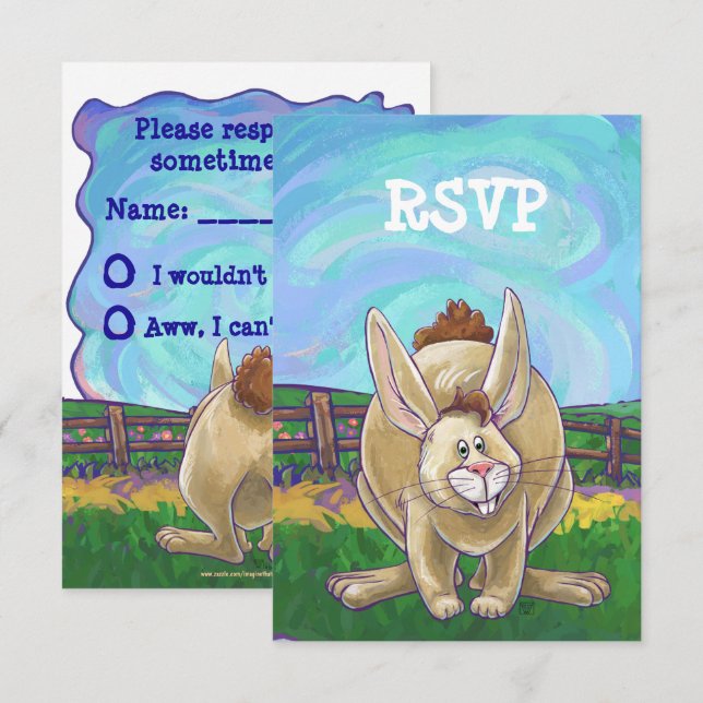 Rabbit Party Center Inbjudningar (Fram/baksida)