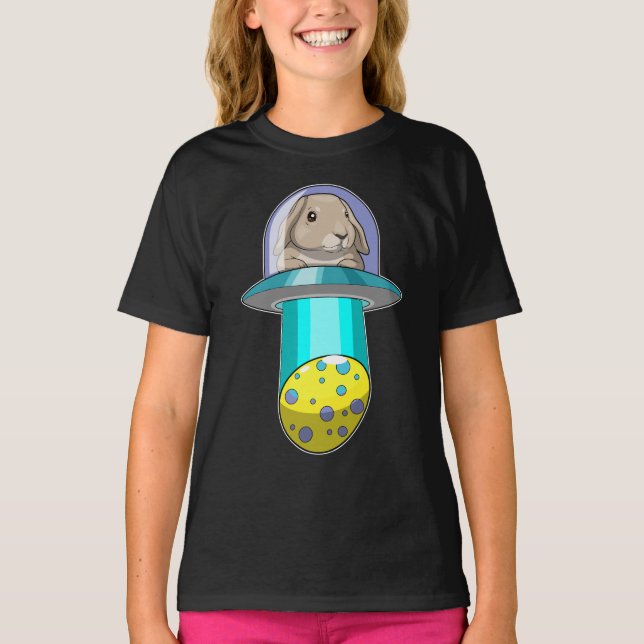 Rabbit Påsk Påskägg Spacesship T Shirt (Framsida)