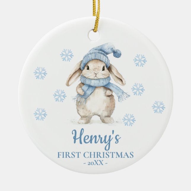 Rabbit Personalized Baby's First Christmas Julgransprydnad Keramik (Framsidan)