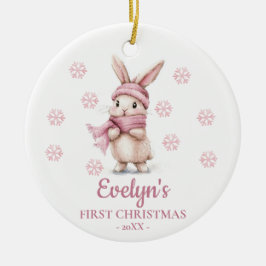 Rabbit Personalized Girl's First Christmas Julgransprydnad Keramik