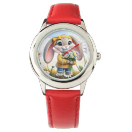 Rabbit pink ears white daisies armbandsur