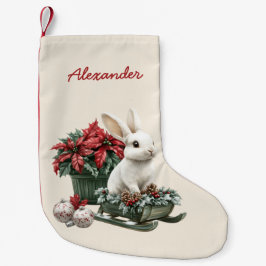 Rabbit Poinsettia Custom Name Liten Julstrumpa