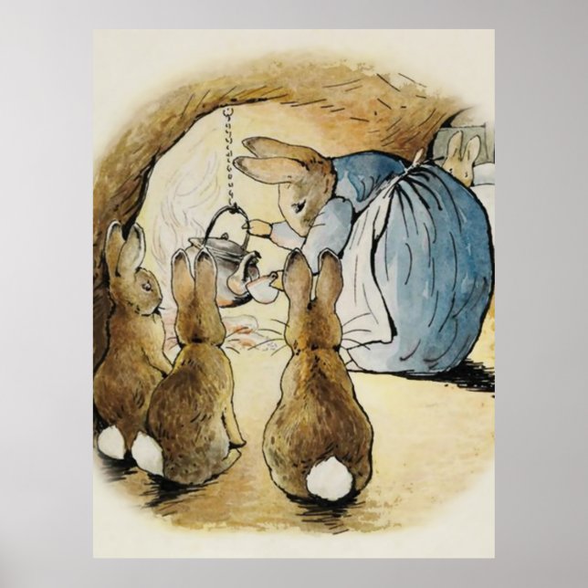 Rabbit Pours Tea från Beatrix Potter Poster (Framsidan)