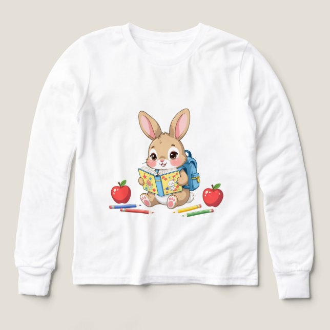 Rabbit reading a book, pencils, apple t shirt (Design framsida)