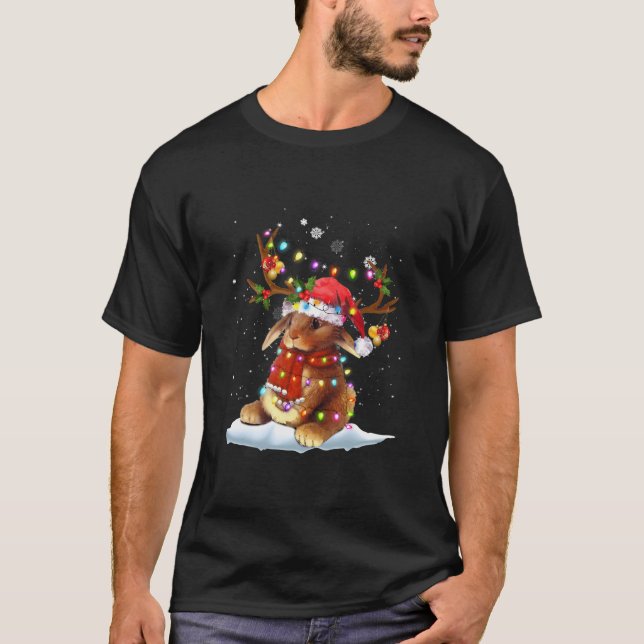 Rabbit Reindeer Julafton Light jul Ornaments Xma T Shirt (Framsida)