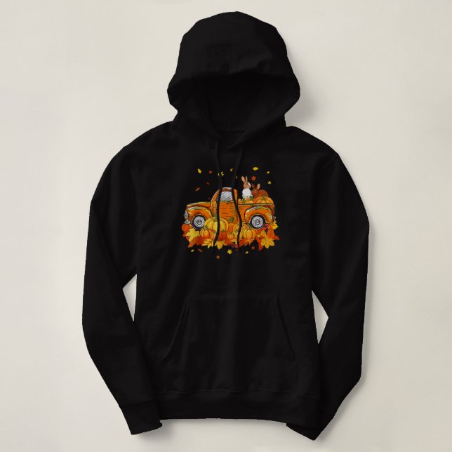 Rabbit Riding Lastbil Pumpkin Höst löv Fall T-S T Shirt (Design framsida)