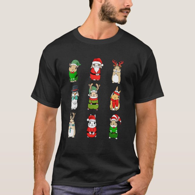 Rabbit Santa Bunny Elf Santa Hat Reindeer Christma T Shirt (Framsida)