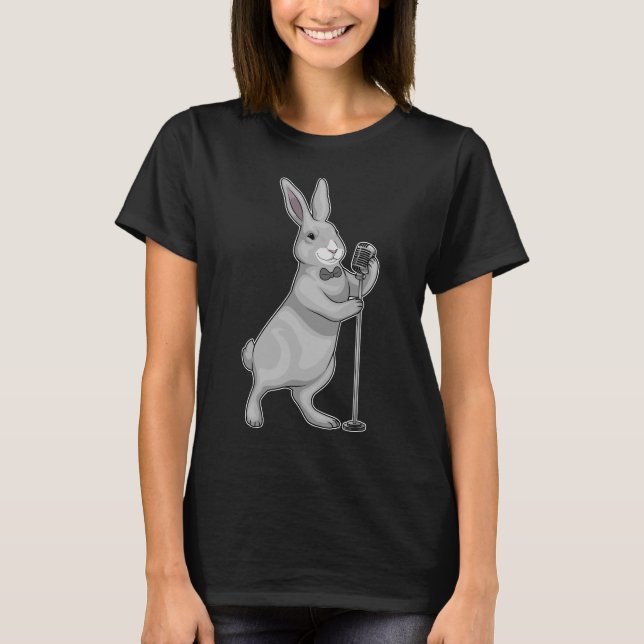 Rabbit Singer Microphone Music T Shirt (Framsida)
