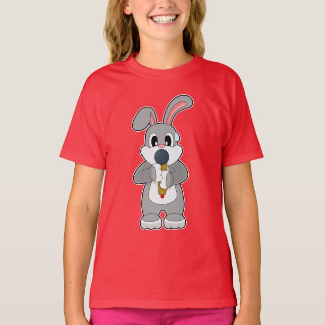 Rabbit Singer Microphone Music T Shirt (Framsida)