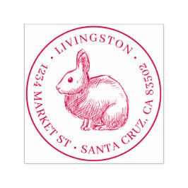 Rabbit Sketch Round Family Namn & Returadress Självfärgande Stämpel