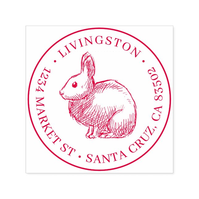 Rabbit Sketch Round Family Namn & Returadress Självfärgande Stämpel (Design)