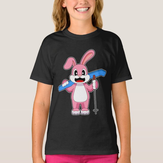 Rabbit Ski Skier Ski poles T Shirt (Framsida)