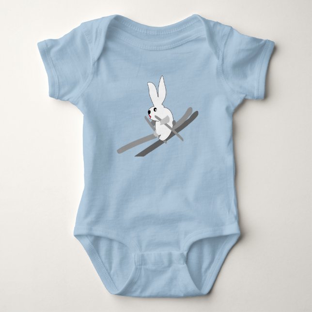 Rabbit Skier Baby Bodydräkt T Shirt (Framsida)