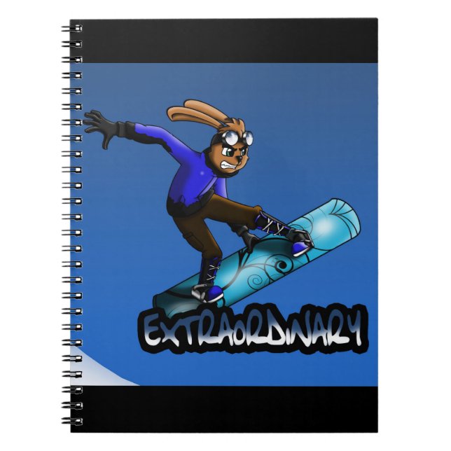 Rabbit Snowboarder Anteckningsbok Med Spiral (Framsidan)