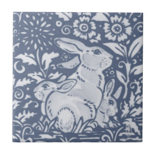 Rabbit & Spädbarn Blue White Botanical Dedham Del Kakelplatta