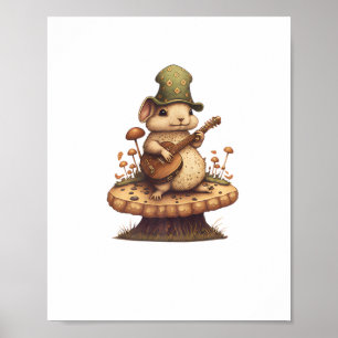 Rabbit Spela Banjo på Mushroom Bunny Cottagecore Poster